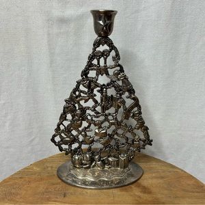 Silver plate Vintage Christmas Tree candle holder Double Sided